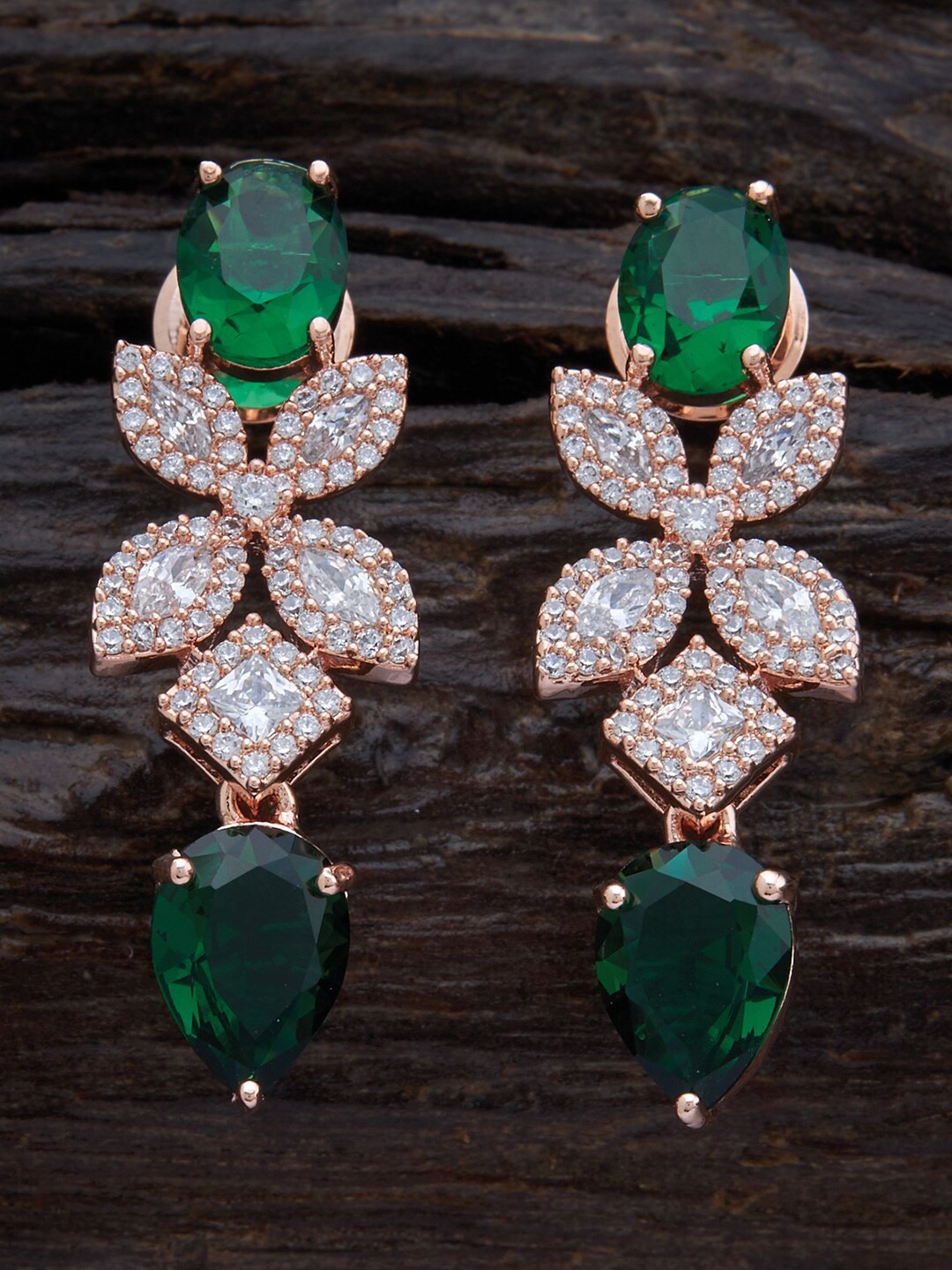 

Kushal's Fashion Jewellery Rose-Gold Plated Floral Drop Earrings, Green