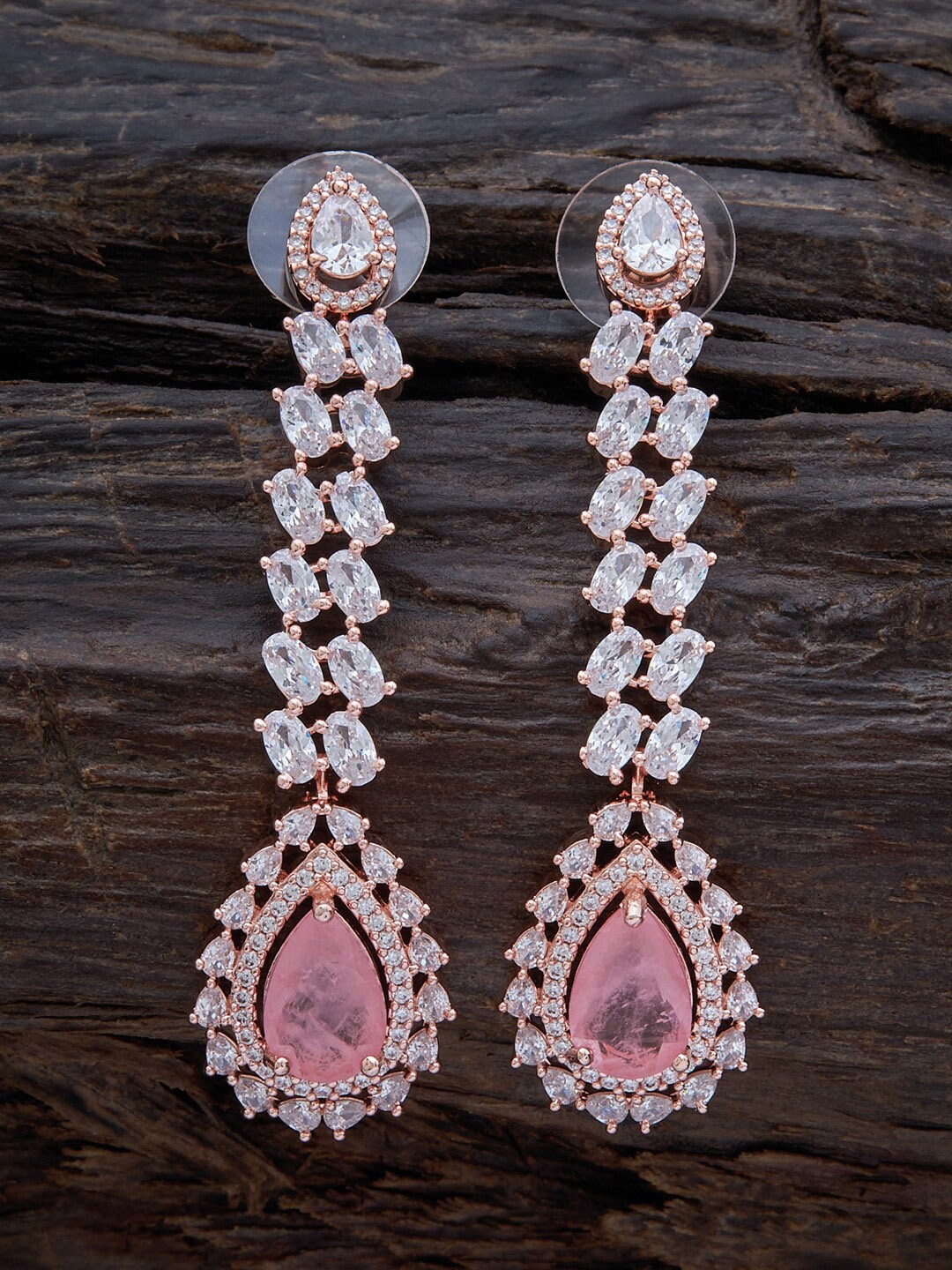 

Kushal's Fashion Jewellery Rose-Gold Plated Teardrop Shaped Drop Earrings, Pink