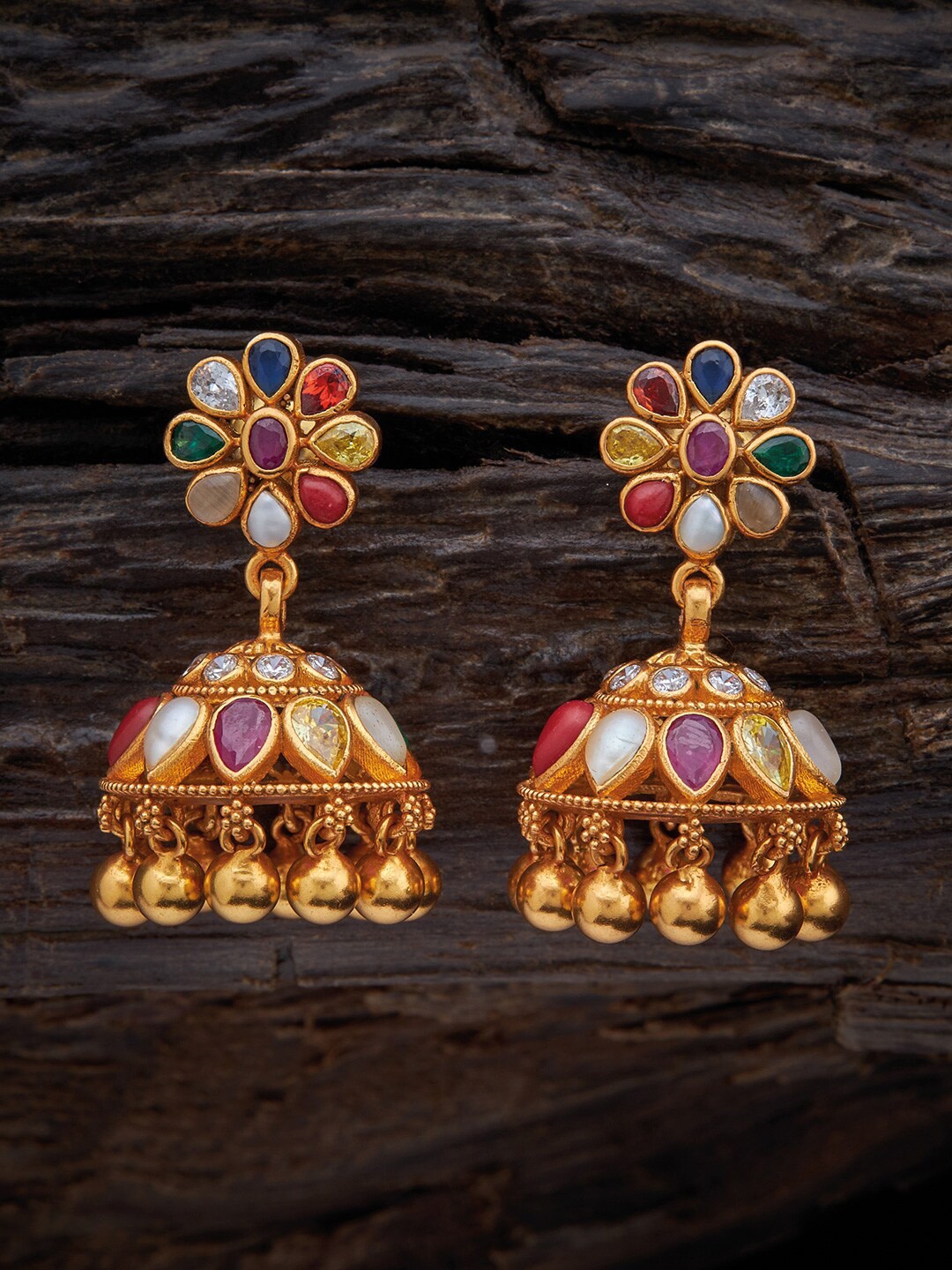 

Kushal's Fashion Jewellery Gold Plated Classic Jhumkas Earrings, Red