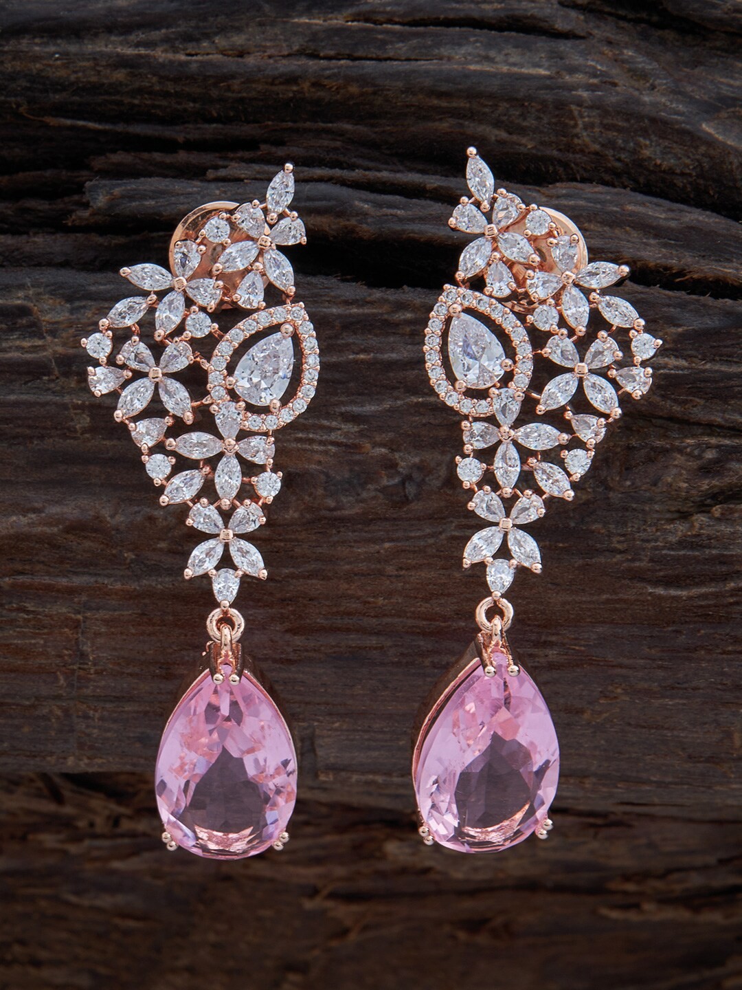 

Kushal's Fashion Jewellery Rose-Gold Plated Floral Drop Earrings, Pink