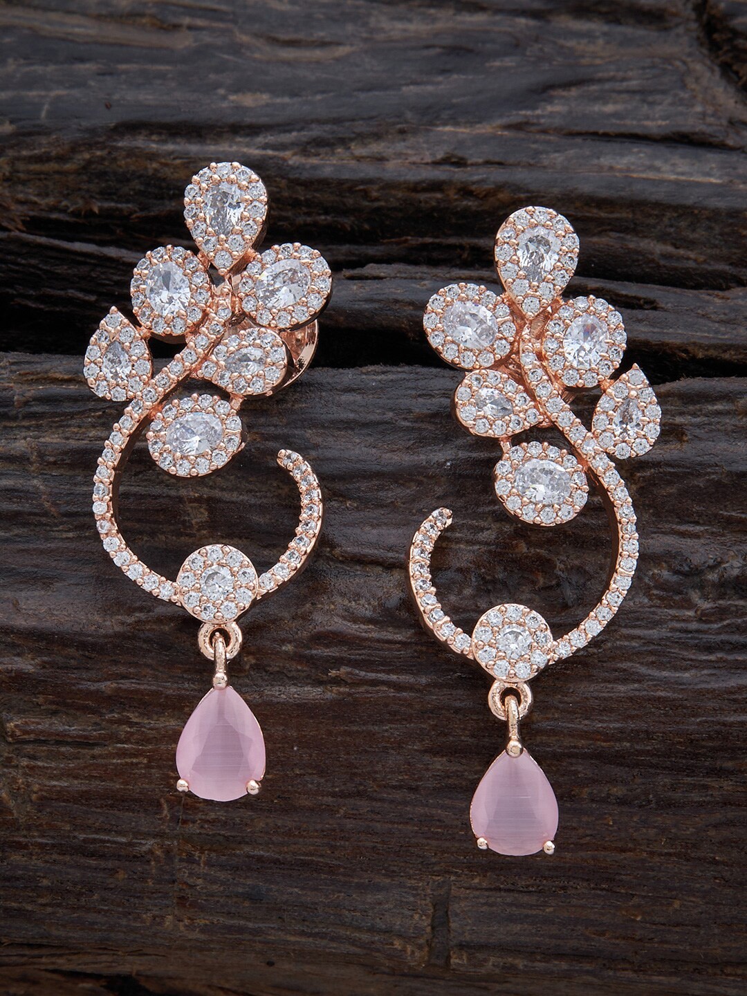 

Kushal's Fashion Jewellery Rose-Gold Plated Floral Drop Earrings, Pink