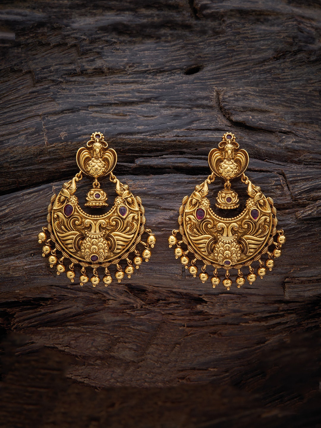 

Kushal's Fashion Jewellery Gold-Plated Crescent Shaped Chandbalis Earrings, Red