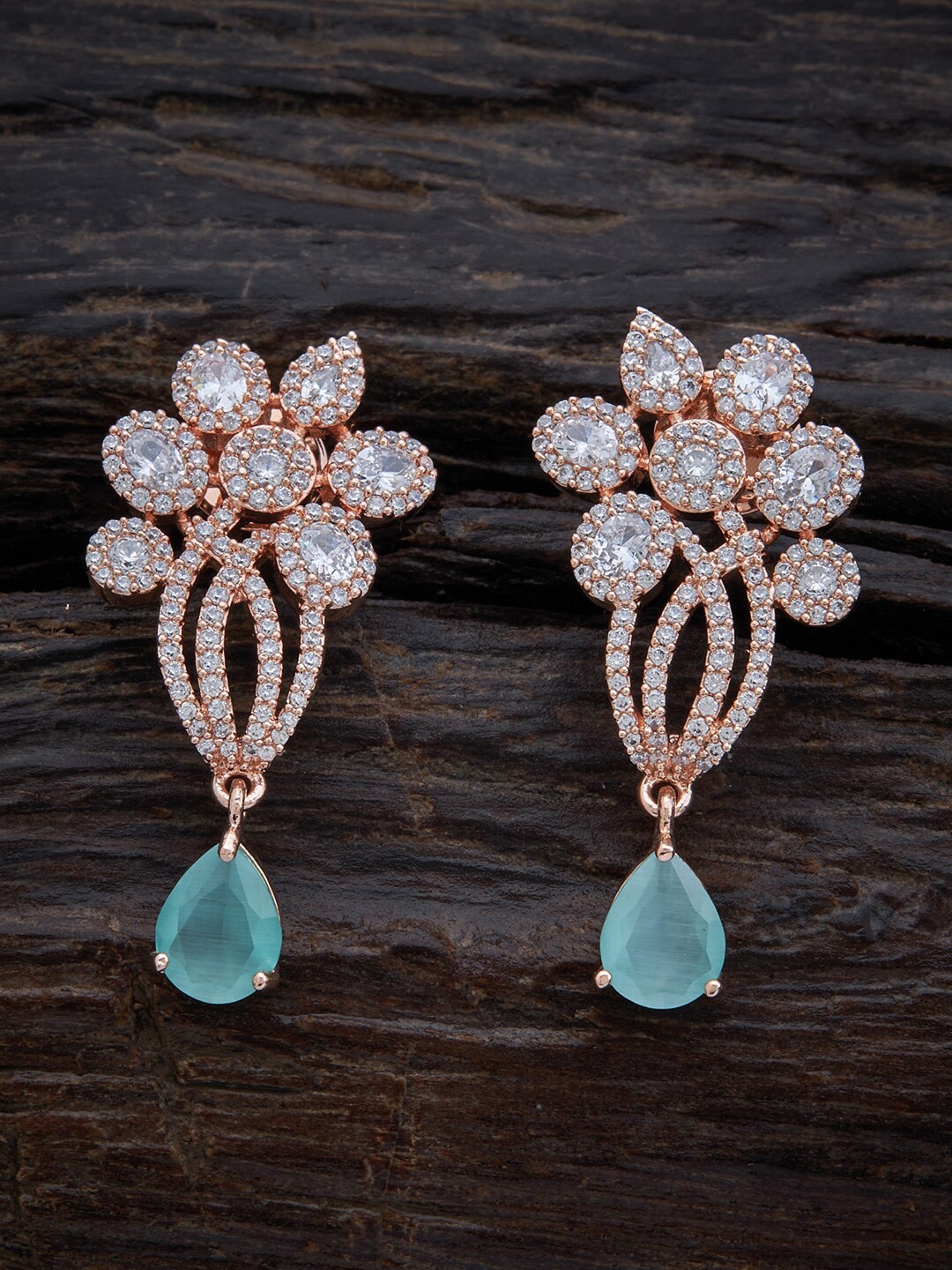 

Kushal's Fashion Jewellery Rose-Gold Plated Floral Drop Earrings, Sea green