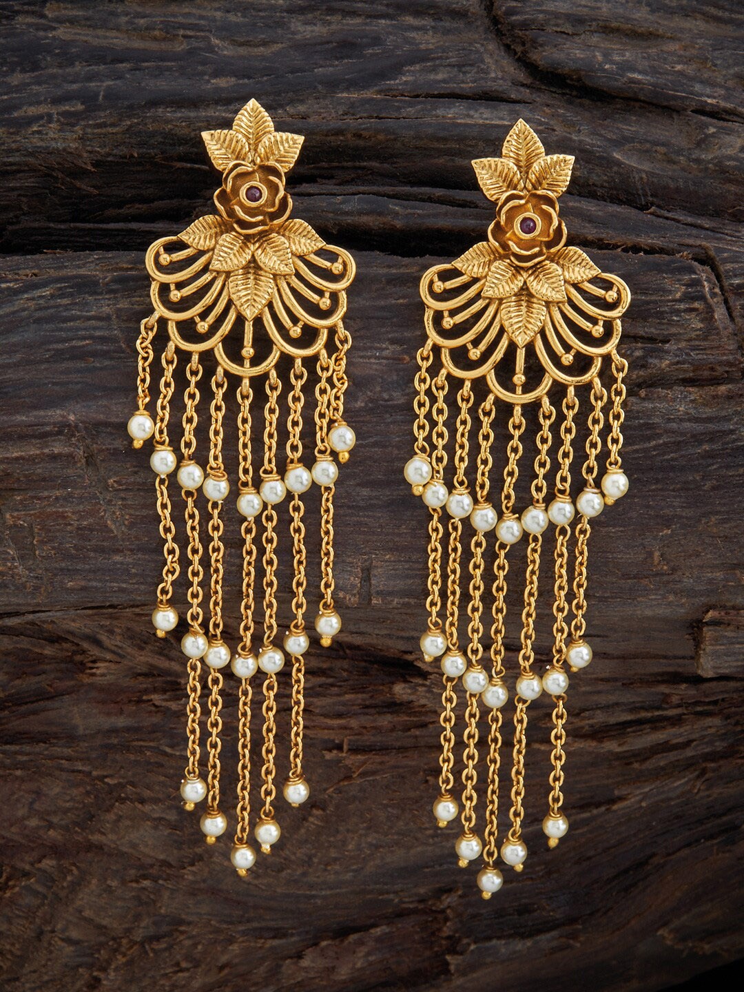 

Kushal's Fashion Jewellery 92.5 Pure Silver Gold-Plated Floral Drop Earrings, Red