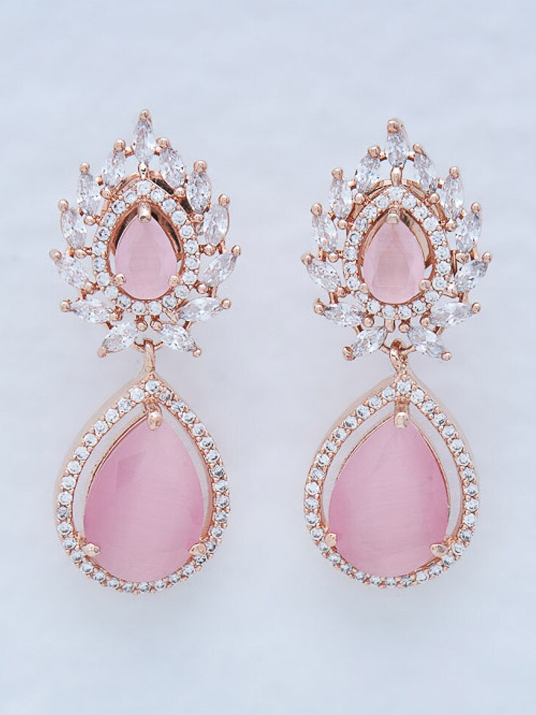 

Kushal's Fashion Jewellery Rose Gold-Plated Teardrop Shaped Drop Earrings, Pink