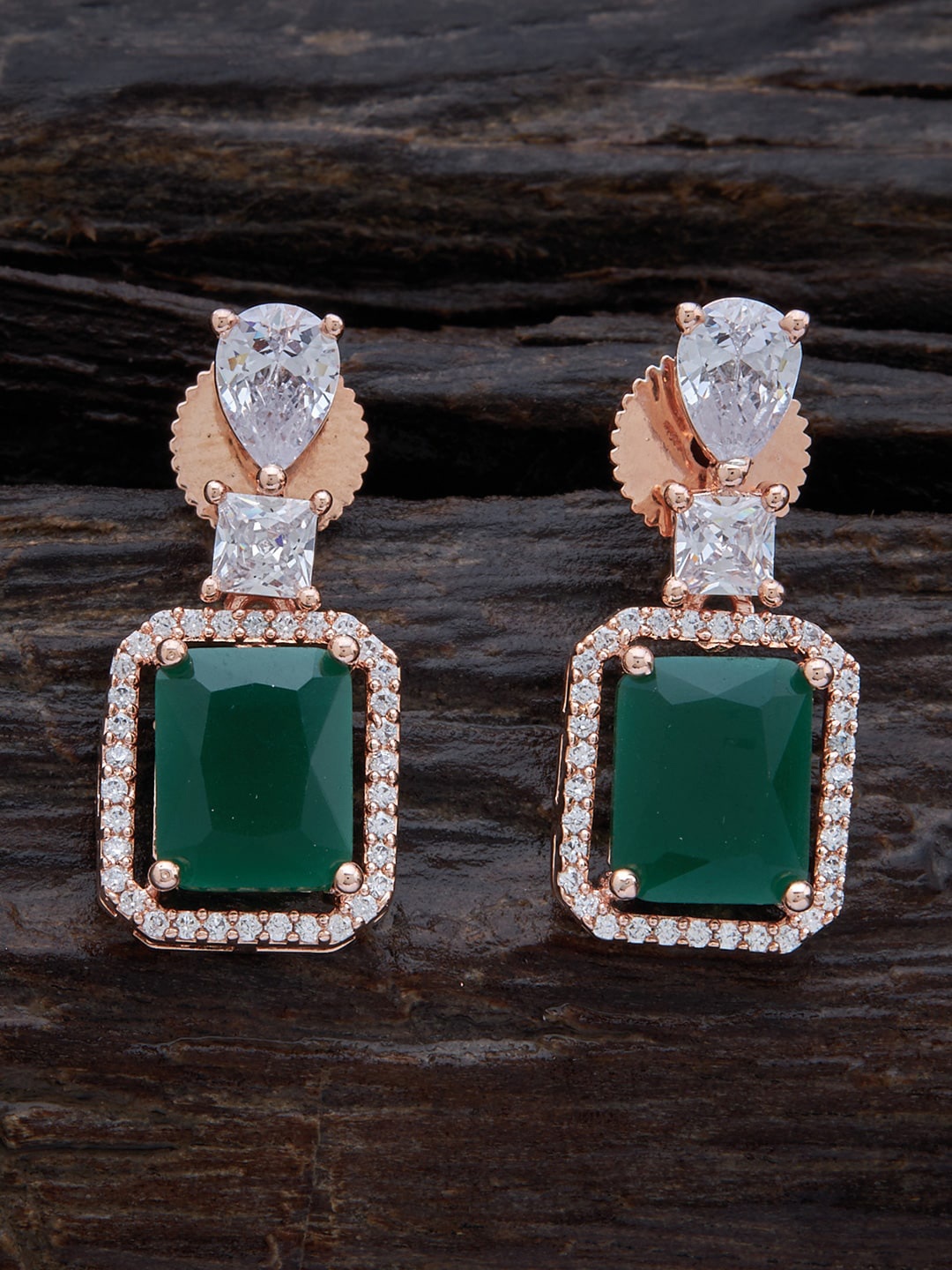 

Kushal's Fashion Jewellery Rose Gold-Plated Square Drop Earrings, Green