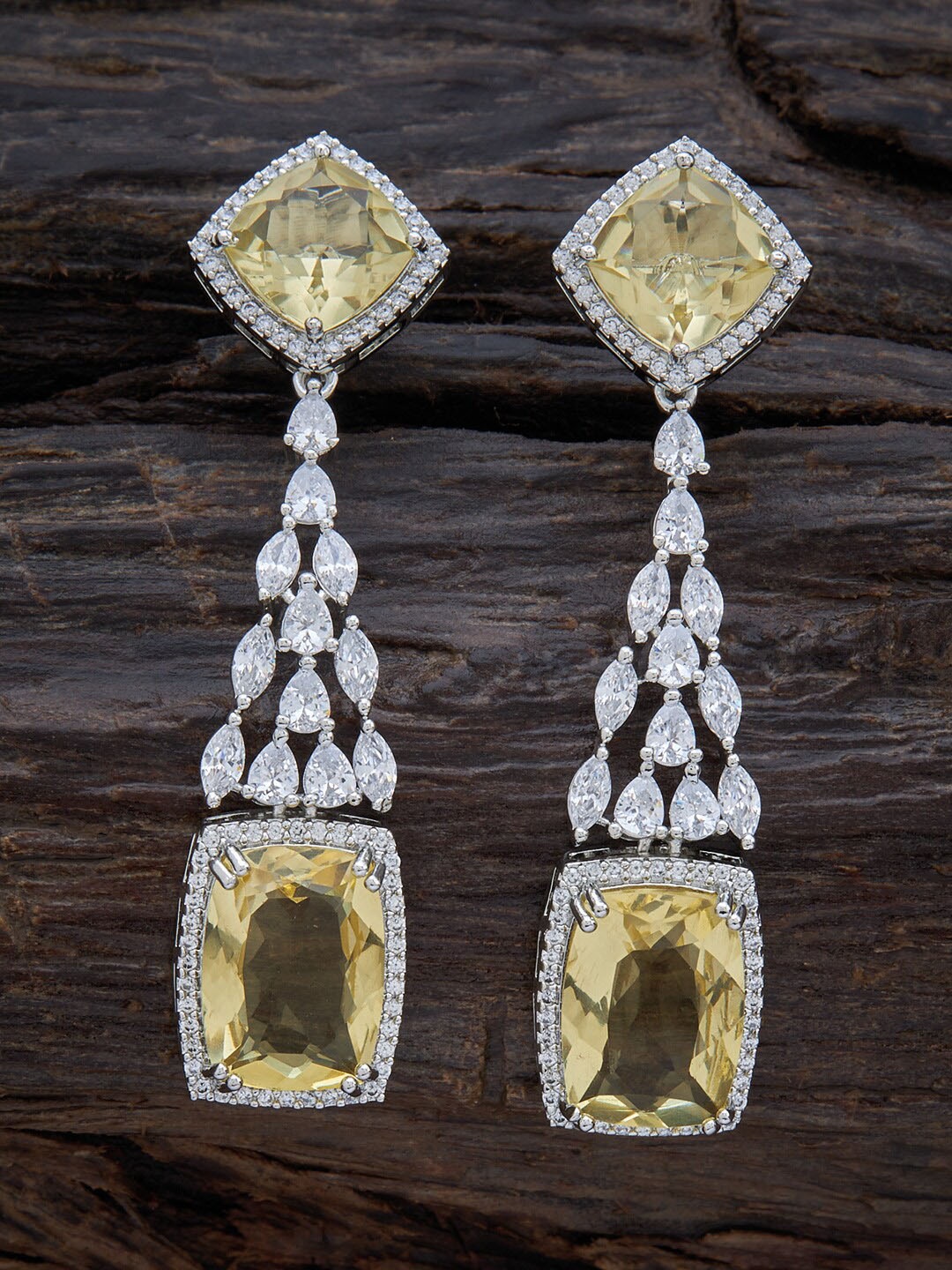 

Kushal's Fashion Jewellery Rhodium-Plated Square Drop Earrings, Yellow