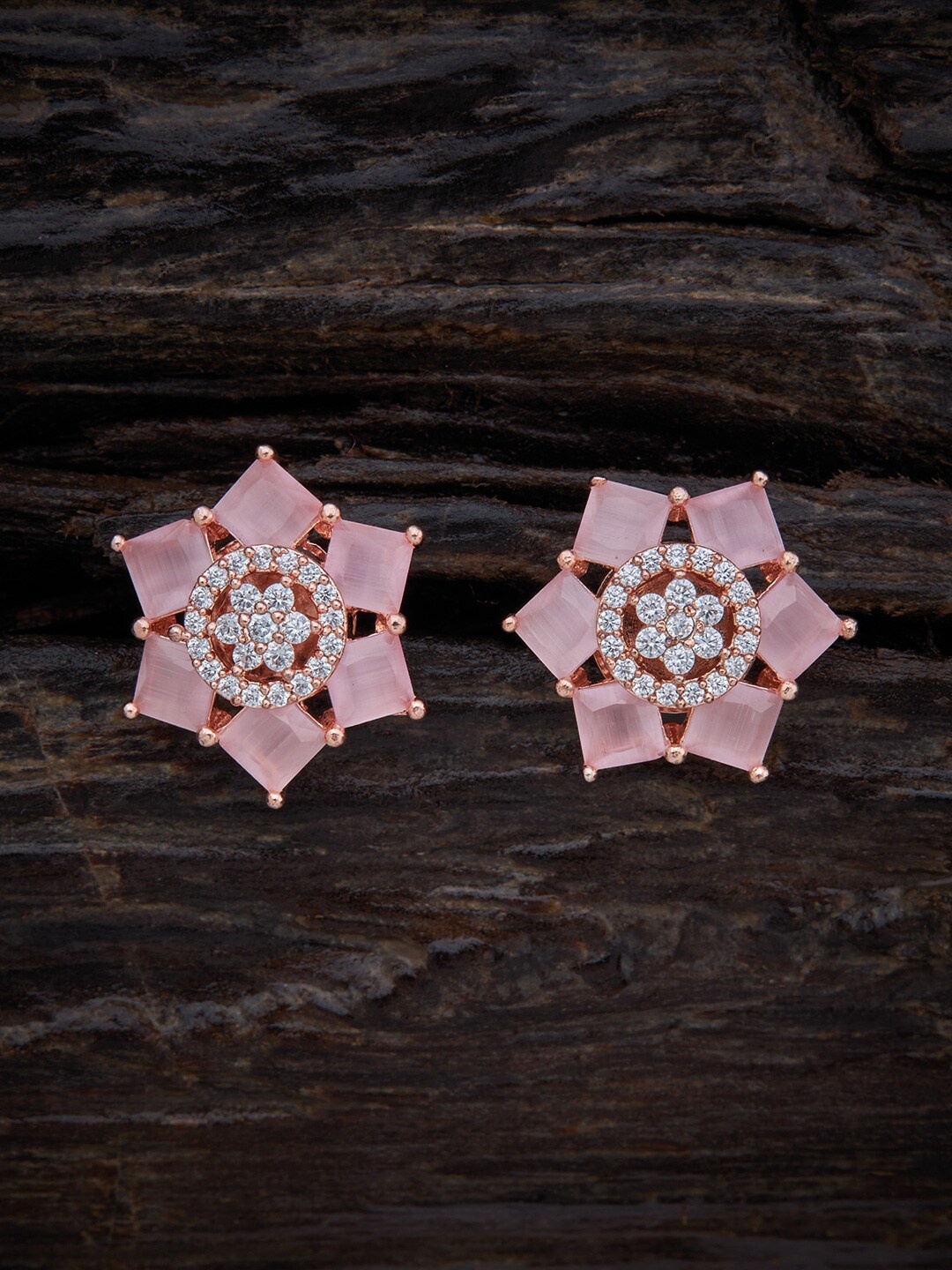

Kushal's Fashion Jewellery Rose-Gold Plated Floral Studs Earrings, Pink