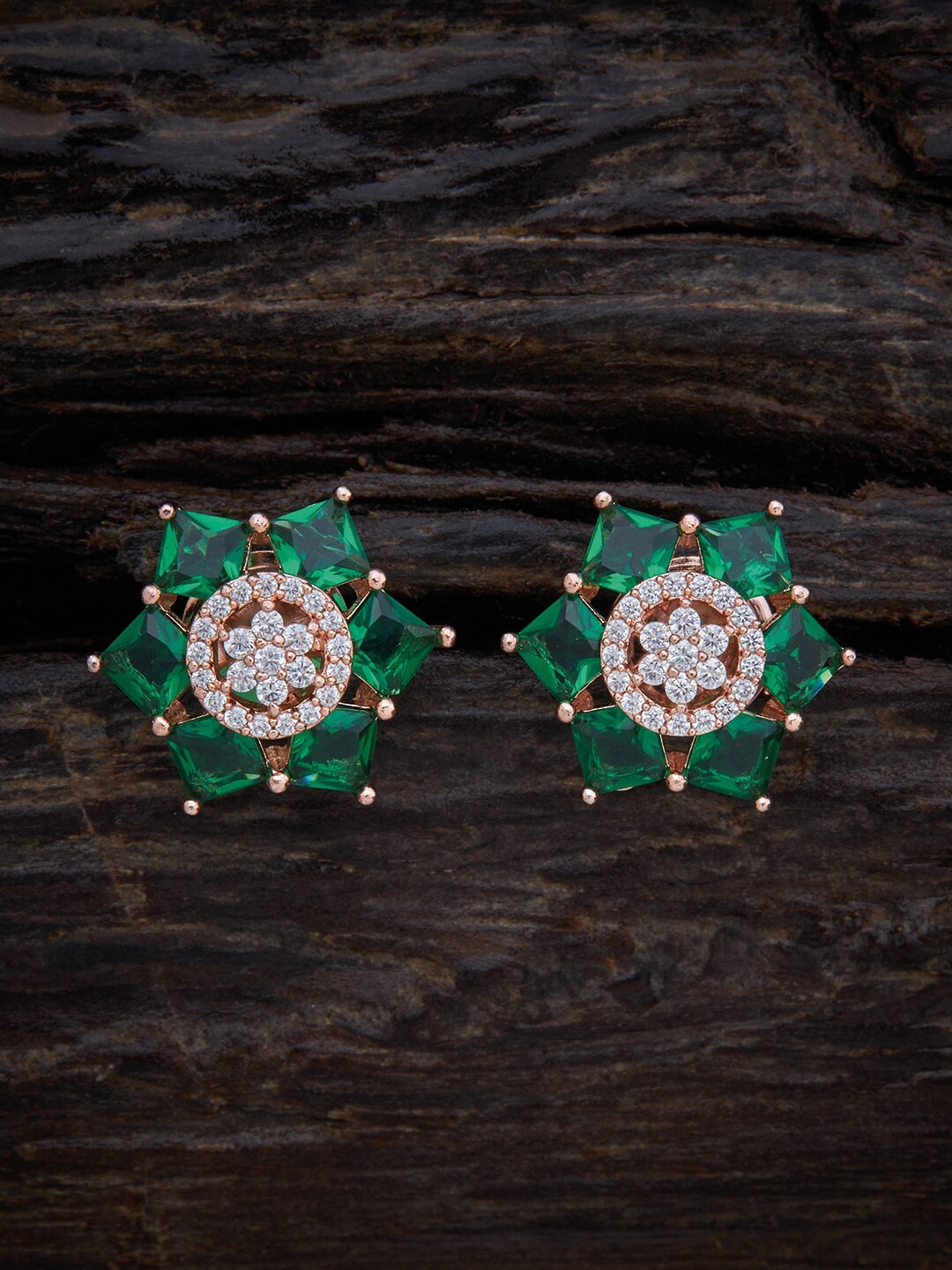 

Kushal's Fashion Jewellery Rose-Gold Plated Floral Studs Earrings, Green