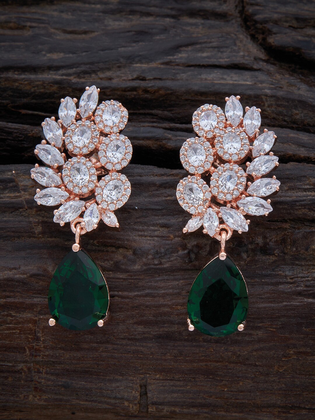 

Kushal's Fashion Jewellery Rose-Gold Plated Teardrop Shaped Drop Earrings, Green