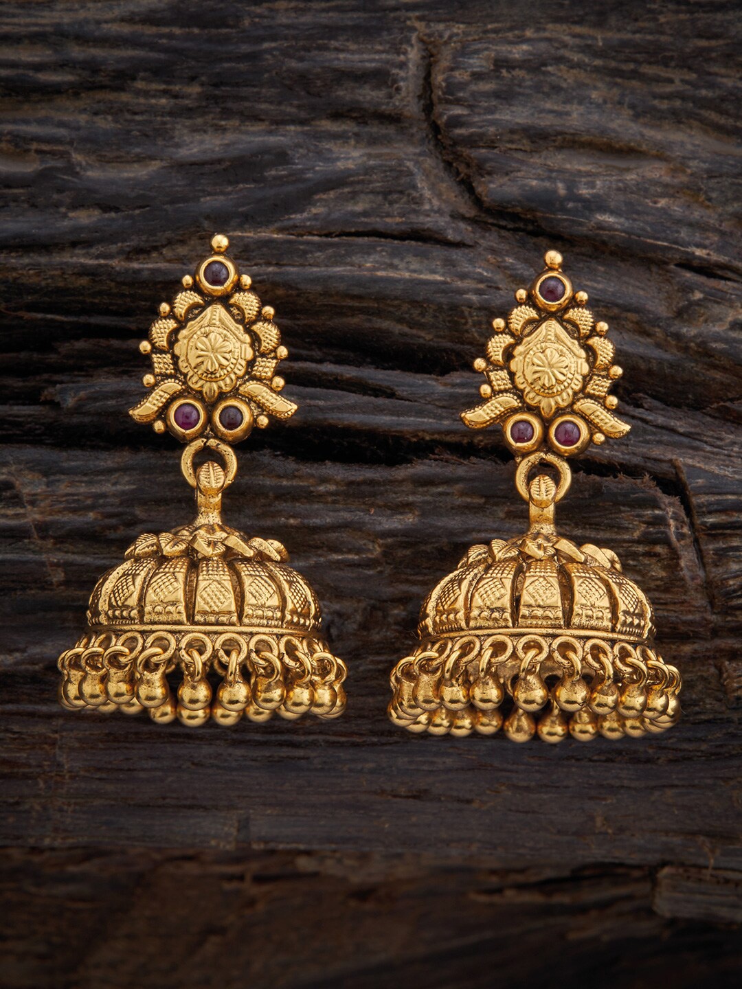 

Kushal's Fashion Jewellery Rhodium-Plated Classic Jhumkas Earrings, Red
