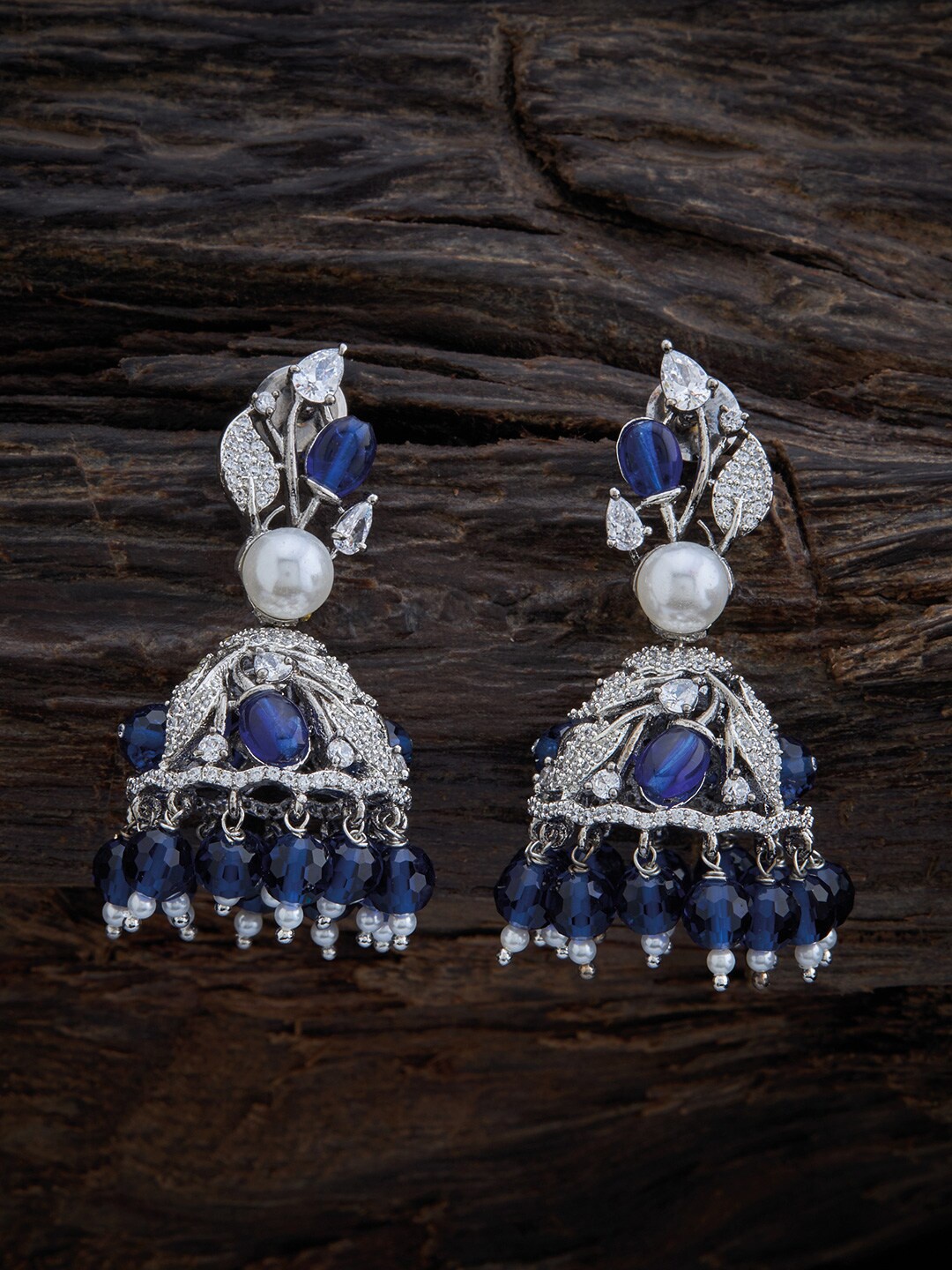 

Kushal's Fashion Jewellery Rhodium-Plated Floral Jhumkas Earrings, Blue