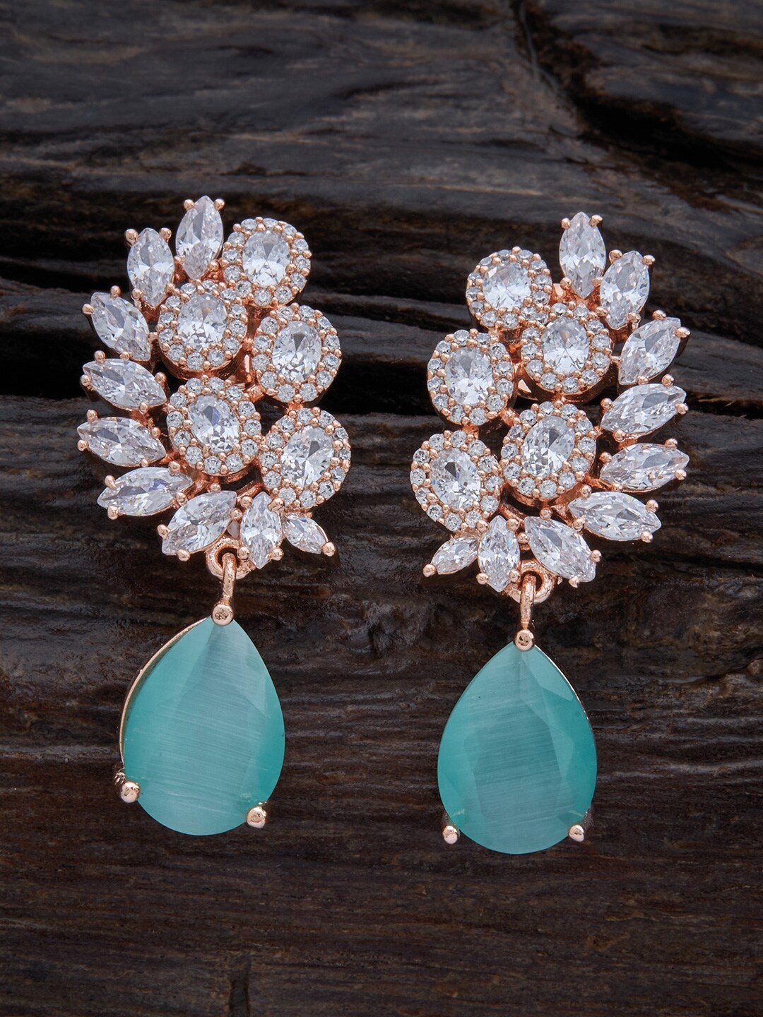 

Kushal's Fashion Jewellery Rose-Gold Plated Teardrop Shaped Drop Earrings, Sea green