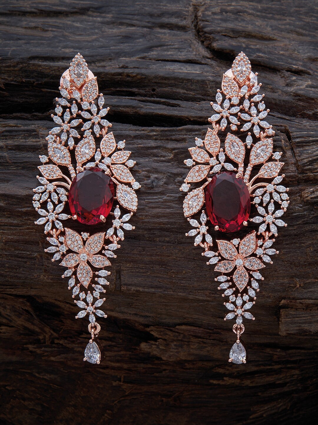 

Kushal's Fashion Jewellery Rose-Gold Plated Floral Drop Earrings, Red