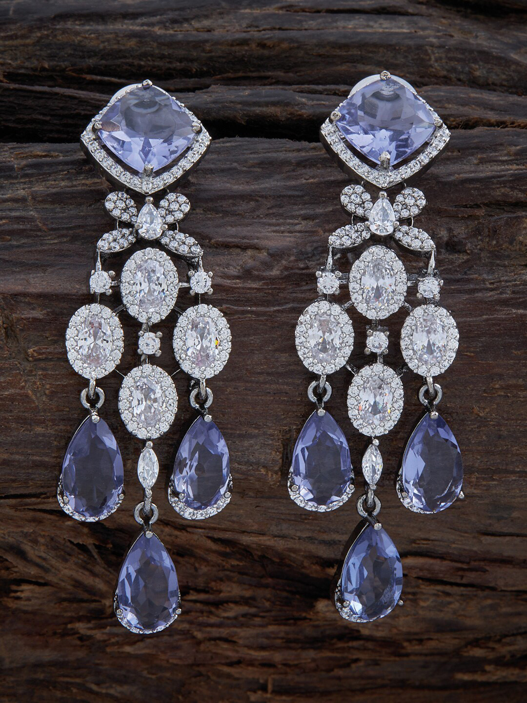 

Kushal's Fashion Jewellery Rhodium-Plated Teardrop Shaped Drop Earrings, Blue
