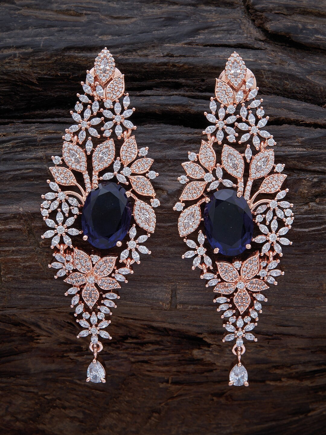 

Kushal's Fashion Jewellery Rose-Gold Plated Floral Drop Earrings, Blue