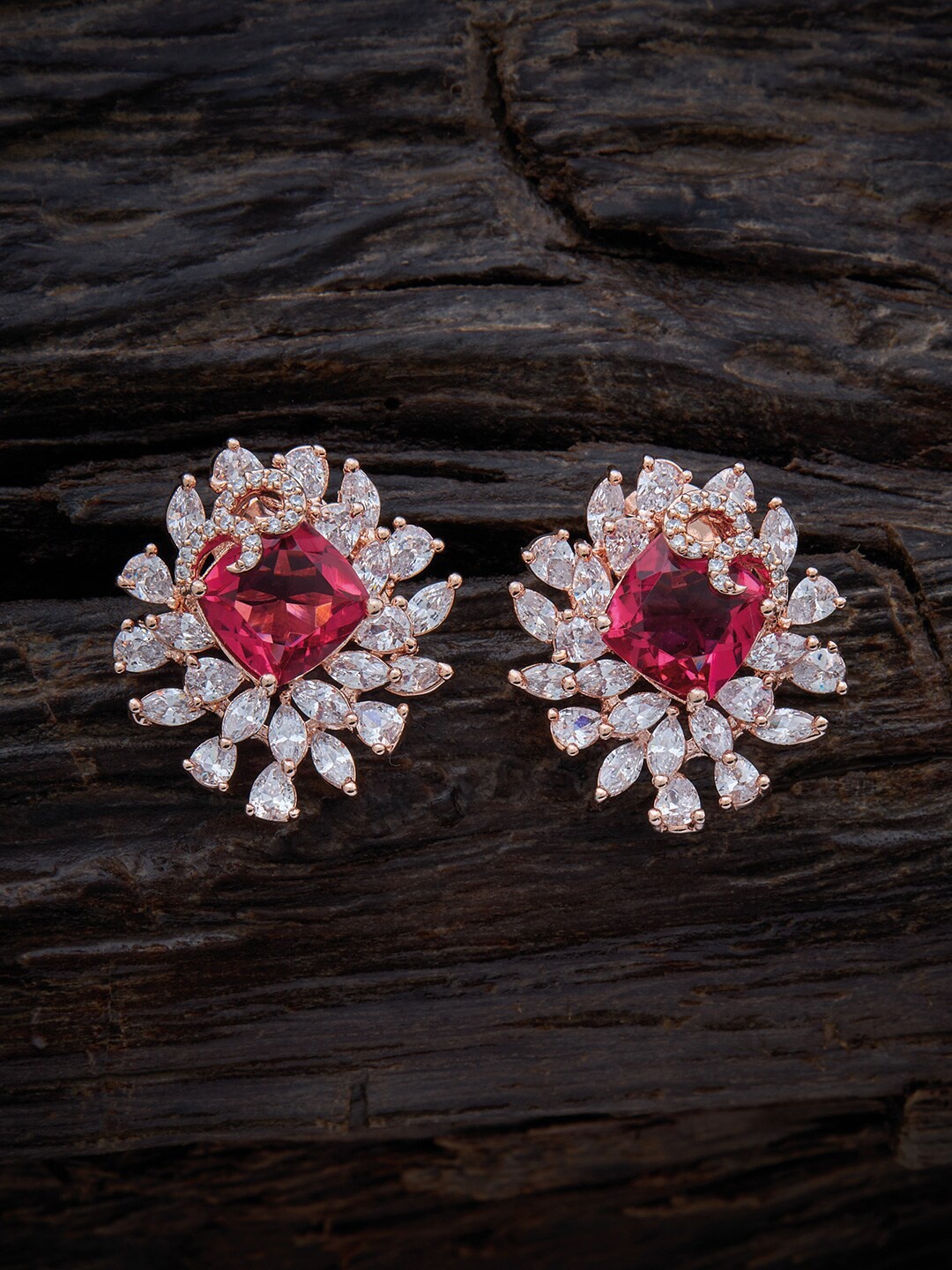 

Kushal's Fashion Jewellery Rose-Gold Plated Floral Studs Earrings, Red