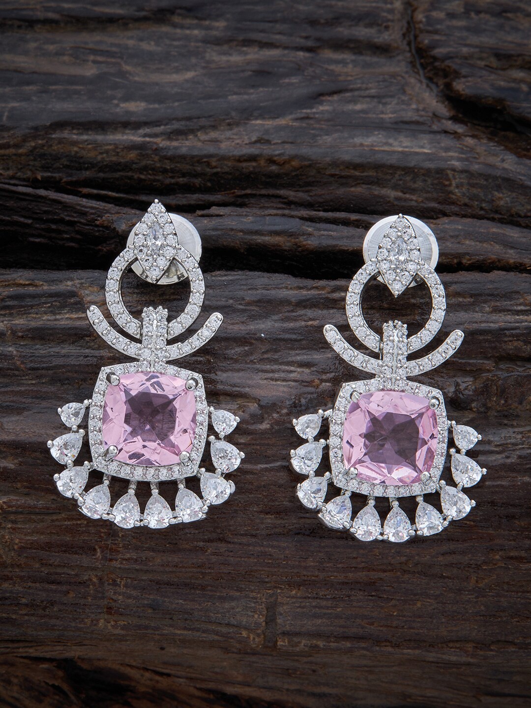 

Kushal's Fashion Jewellery Rhodium-Plated Floral Drop Earrings, Pink