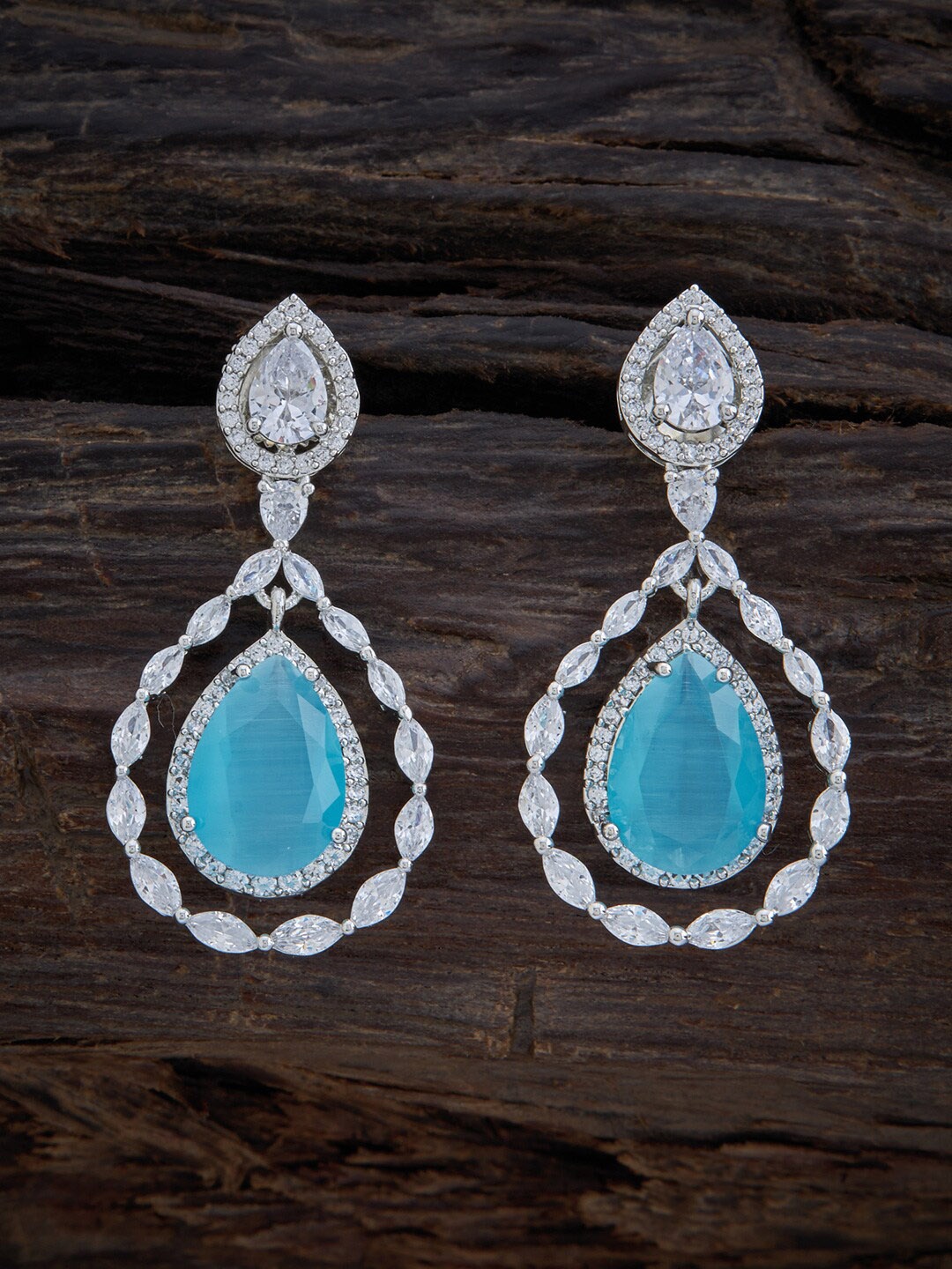 

Kushal's Fashion Jewellery Rhodium-Plated Teardrop Shaped Drop Earrings, Sea green