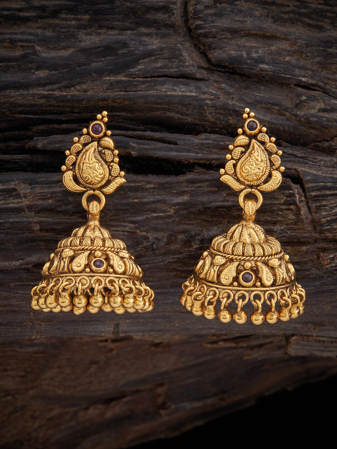 

Kushal's Fashion Jewellery Classic Rhodium-Plated Jhumkas Earrings, Red