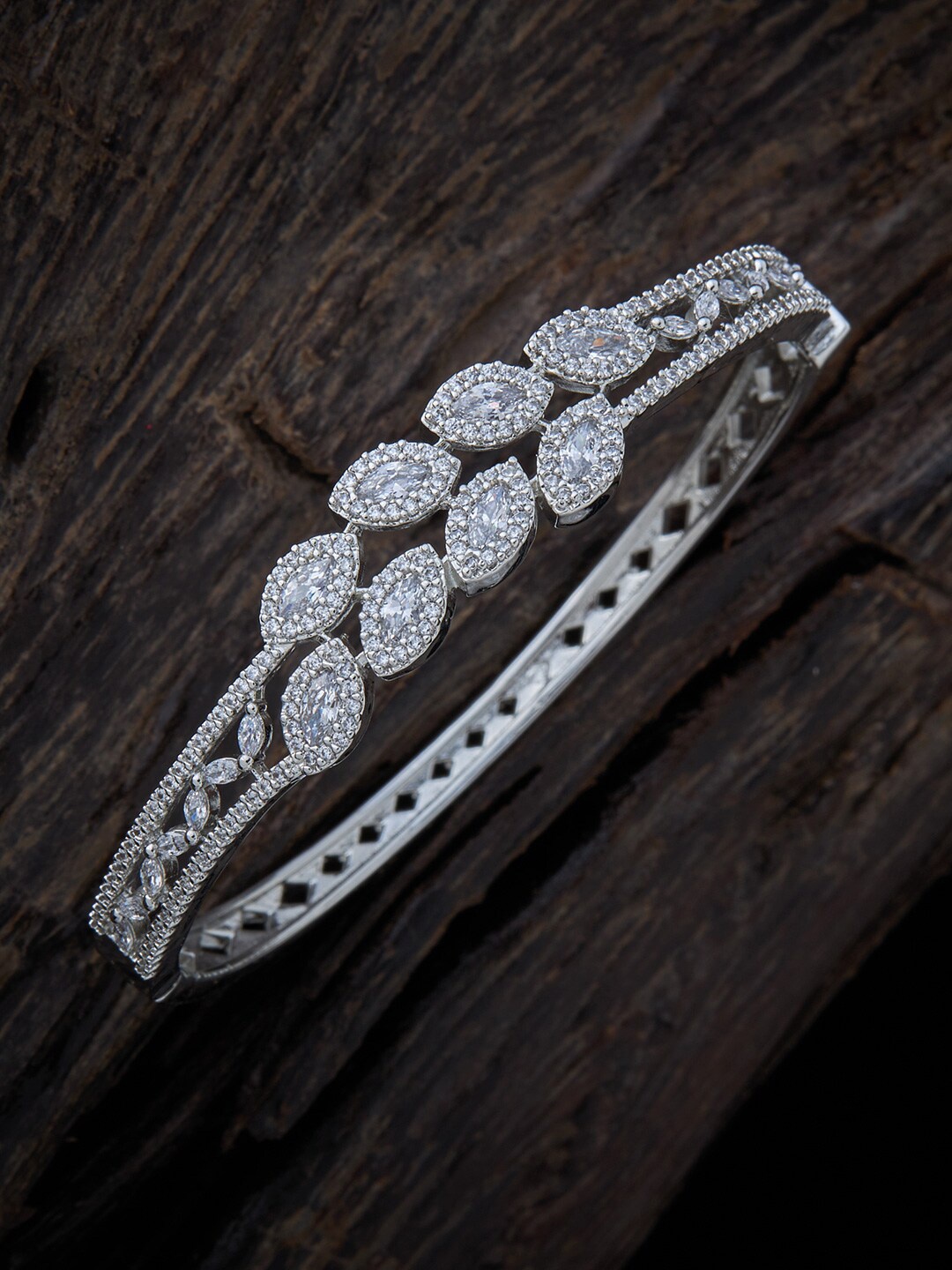 

Kushal's Fashion Jewellery Women Cubic Zirconia Rhodium-Plated Kada Bracelet, Silver
