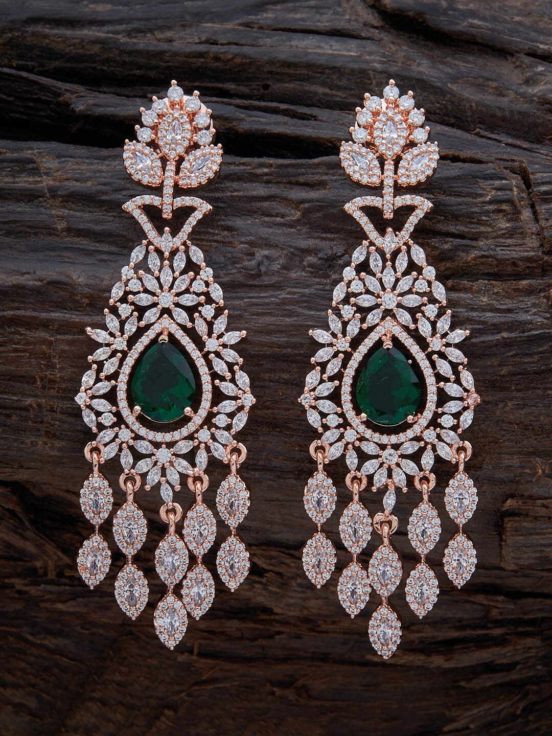 

Kushal's Fashion Jewellery Teardrop Shaped Rose Gold-Plated Drop Earrings, Green