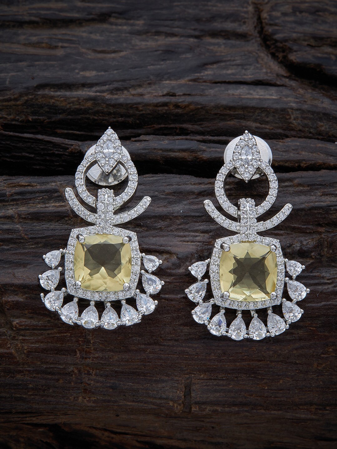 

Kushal's Fashion Jewellery Floral Rhodium Plated Drop Earrings, Yellow