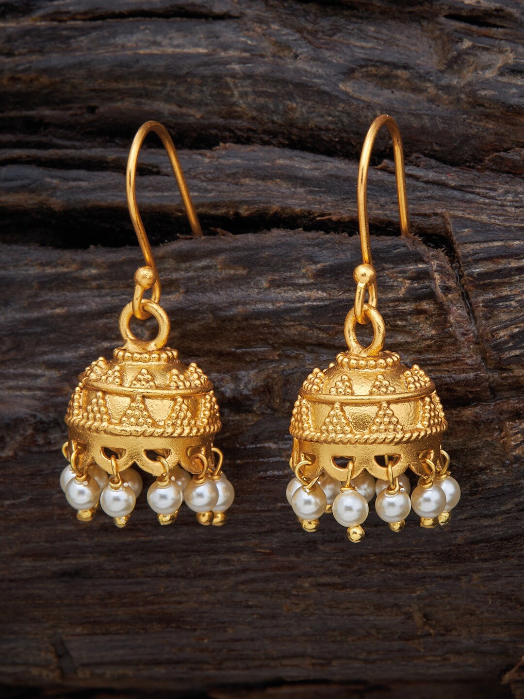 

Kushal's Fashion Jewellery Classic Gold Plated Jhumkas Earrings, White