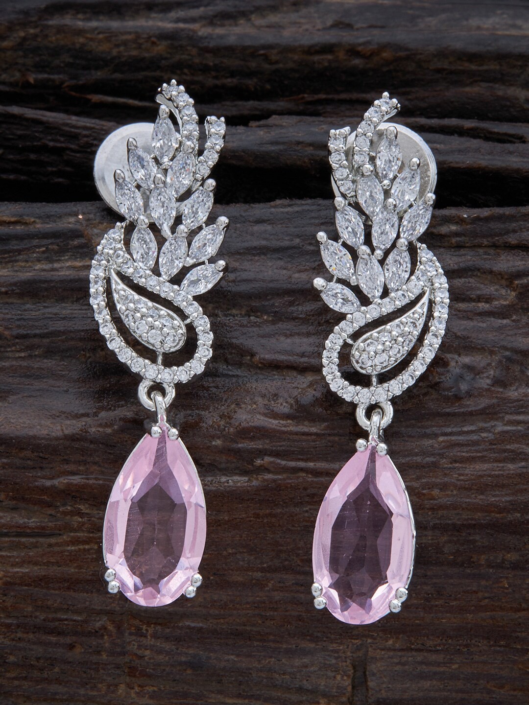 

Kushal's Fashion Jewellery Teardrop Shaped Rhodium Plated Drop Earrings, Pink
