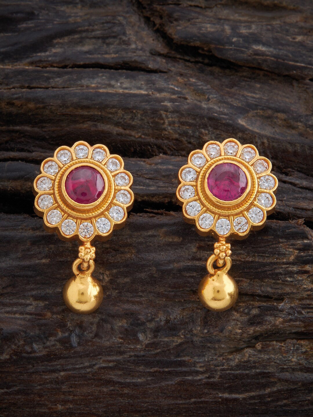 

Kushal's Fashion Jewellery Red Floral Studs Earrings, Gold