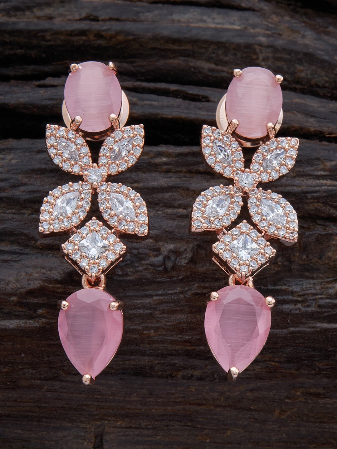 

Kushal's Fashion Jewellery Floral Rose-Gold Plated Drop Earrings, Pink