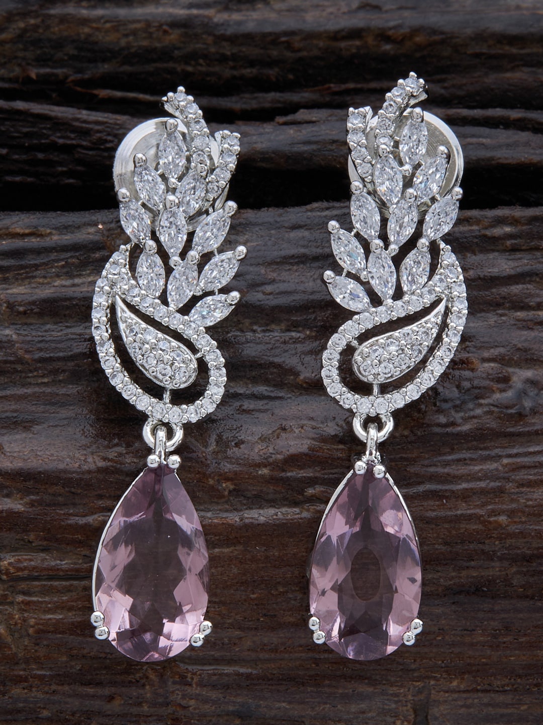 

Kushal's Fashion Jewellery Teardrop Shaped Rhodium Plated Drop Earrings, Lavender