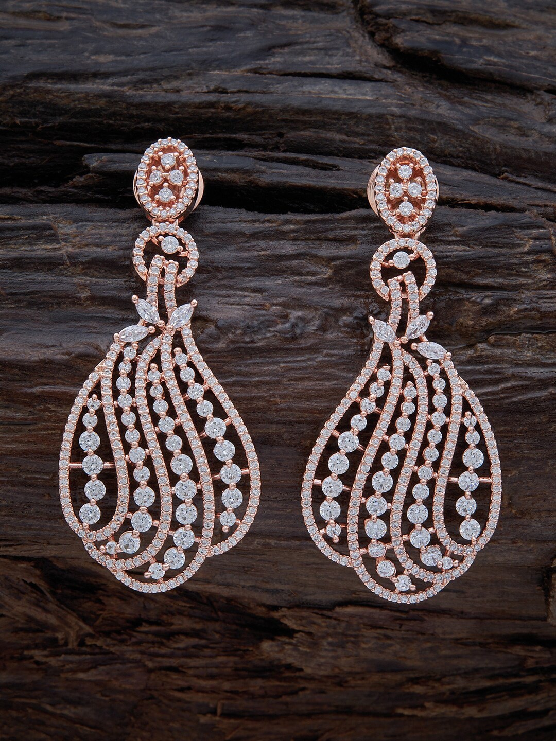 

Kushal's Fashion Jewellery Rose-Gold Plated Contemporary Drop Earrings, White