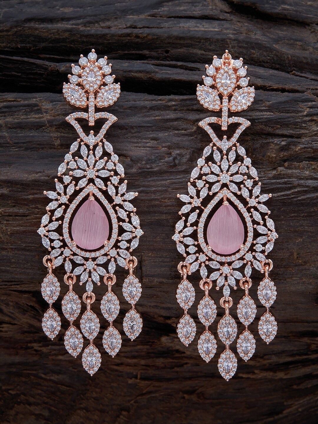 

Kushal's Fashion Jewellery Rose-Gold Plated Teardrop Shaped Drop Earrings, Pink