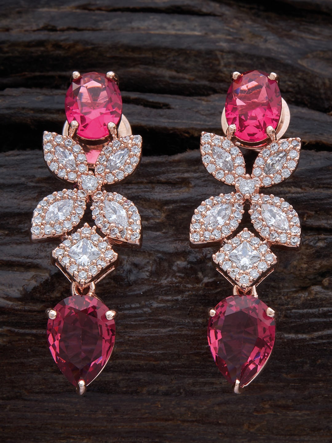 

Kushal's Fashion Jewellery Rose-Gold Plated Floral Drop Earrings, Red