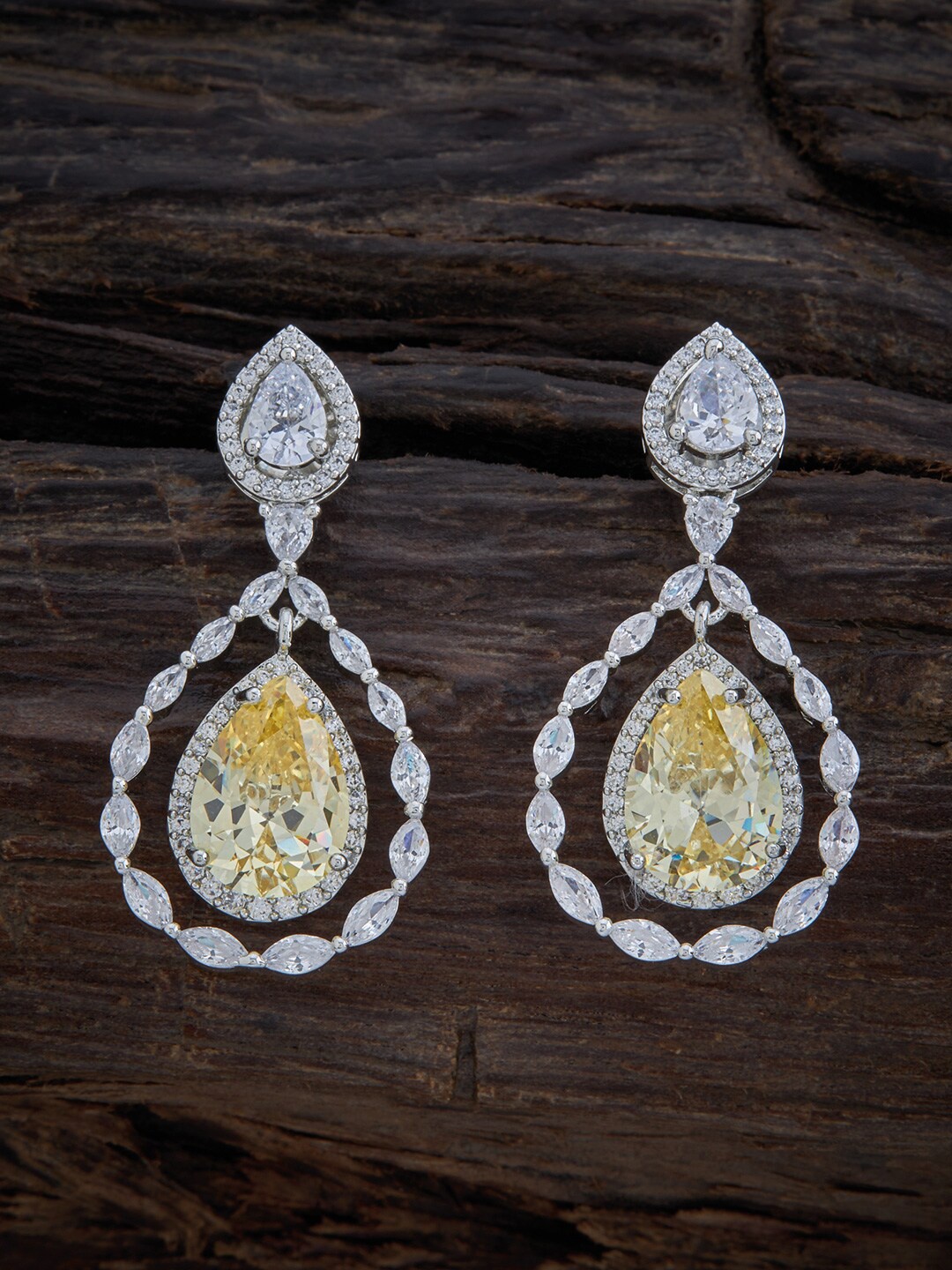 

Kushal's Fashion Jewellery Rhodium-Plated Teardrop Shaped Drop Earrings, Yellow