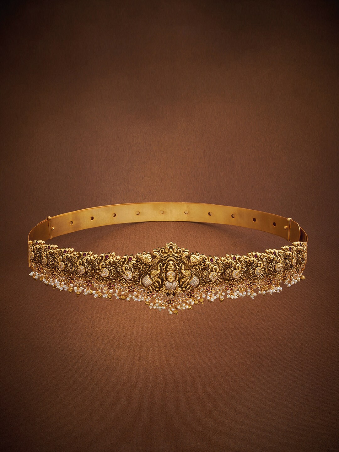 

Kushal's Fashion Jewellery Women Gold-Plated Ruby Stone Studded and Beaded Antique Belt, Pink