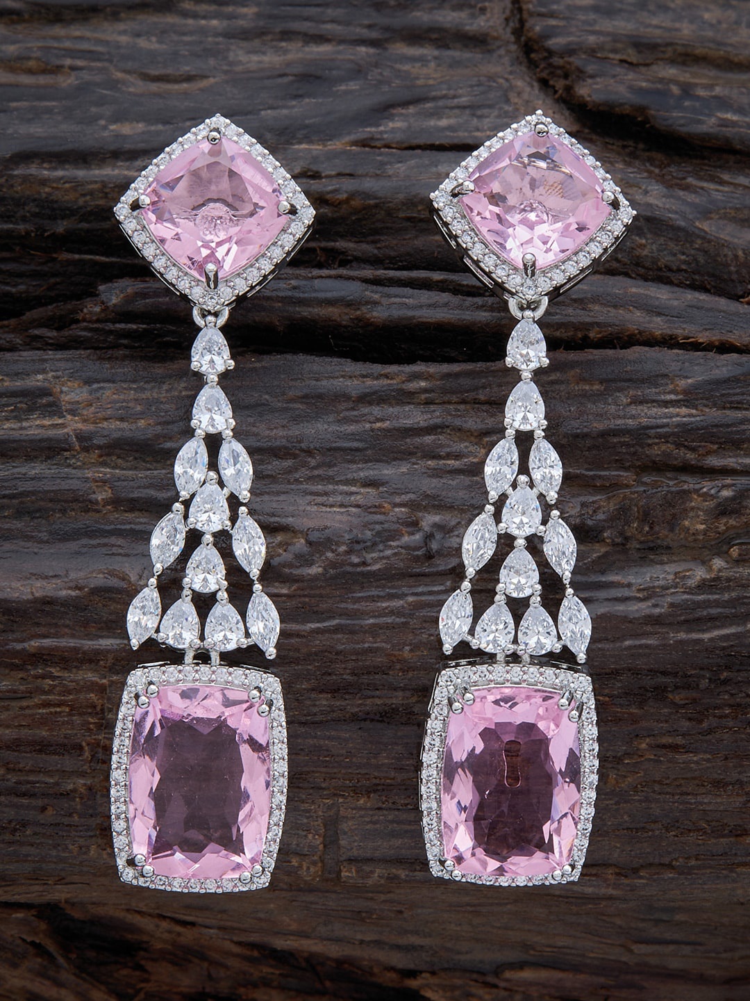 

Kushal's Fashion Jewellery Rhodium-Plated Square Drop Earrings, Pink
