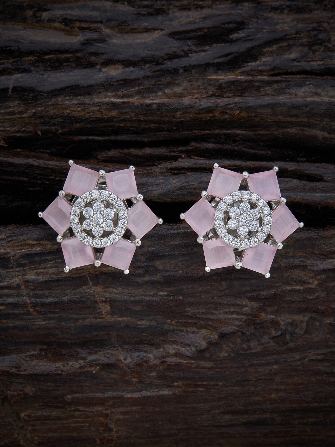 

Kushal's Fashion Jewellery Rhodium-Plated Floral Studs Earrings, Pink