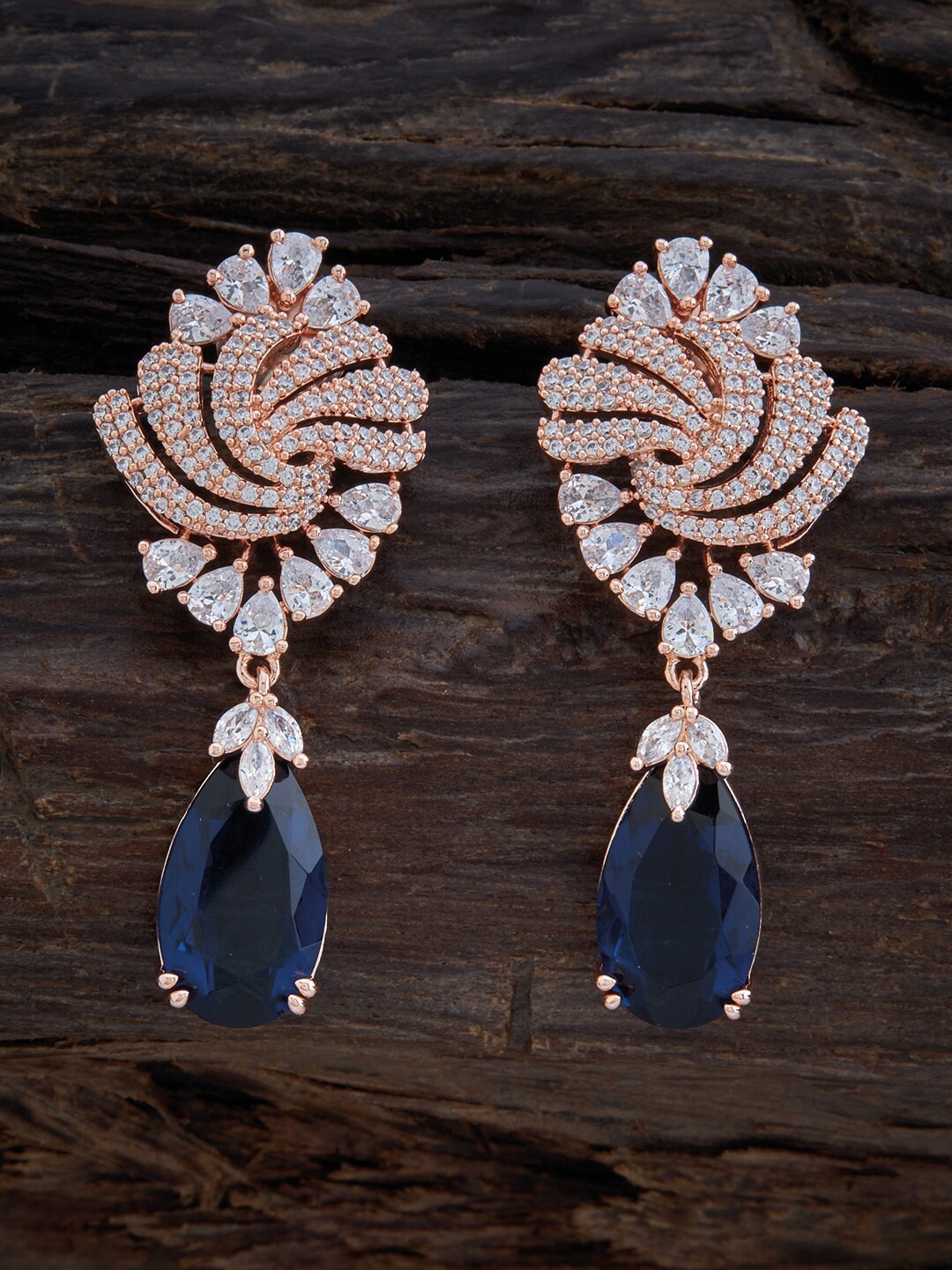 

Kushal's Fashion Jewellery Rose-Gold Plated Teardrop Shaped Drop Earrings, Blue