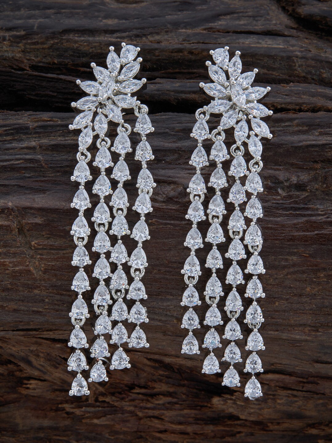 

Kushal's Fashion Jewellery Rhodium-Plated Floral Drop Earrings, White