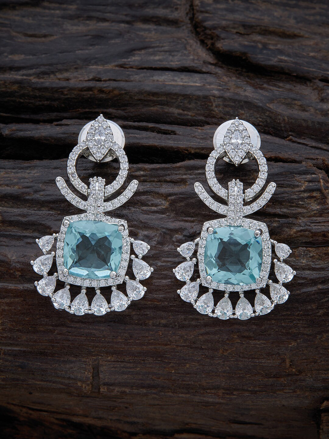 

Kushal's Fashion Jewellery Rhodium-Plated Floral Drop Earrings, Sea green