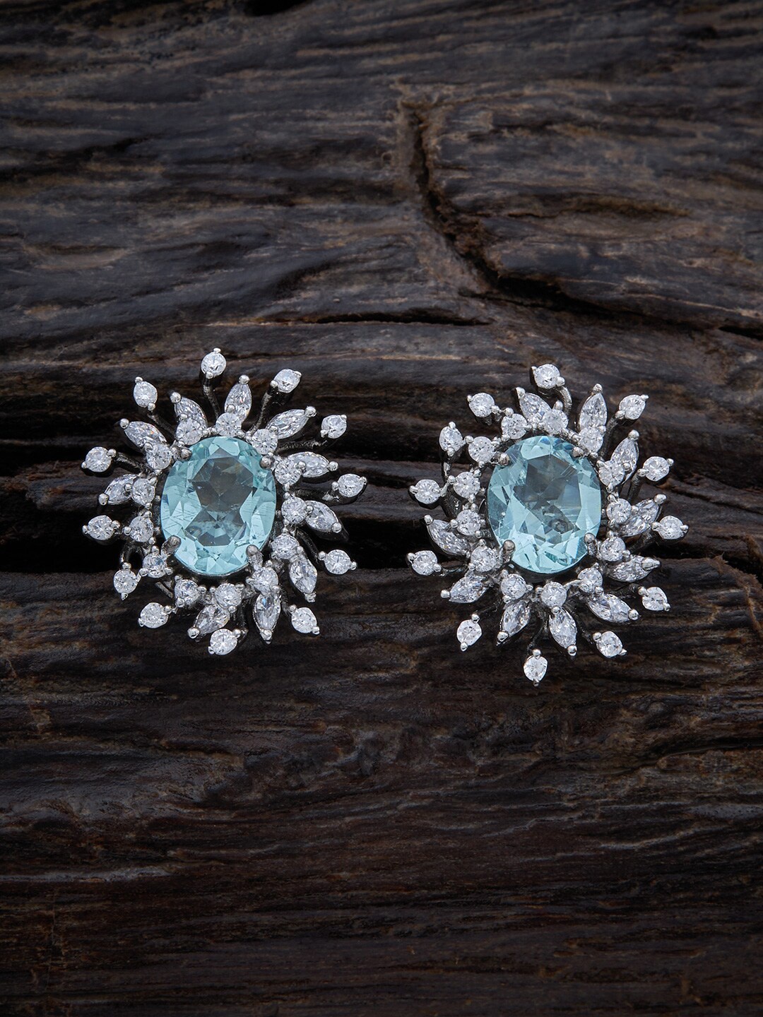 

Kushal's Fashion Jewellery Rhodium-Plated Floral Studs Earrings, Sea green