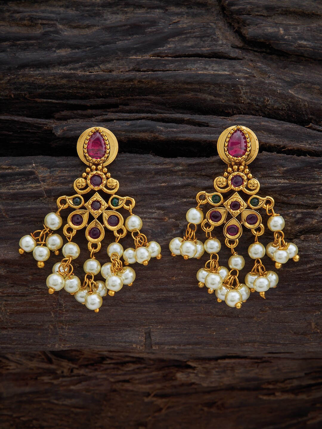 

Kushal's Fashion Jewellery Floral Antique Drop Earrings, Red