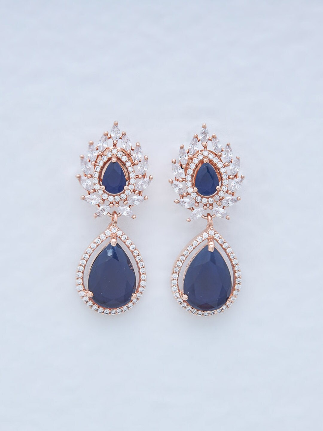 

Kushal's Fashion Jewellery Rose-Gold Plated Teardrop Shaped Drop Earrings, Blue