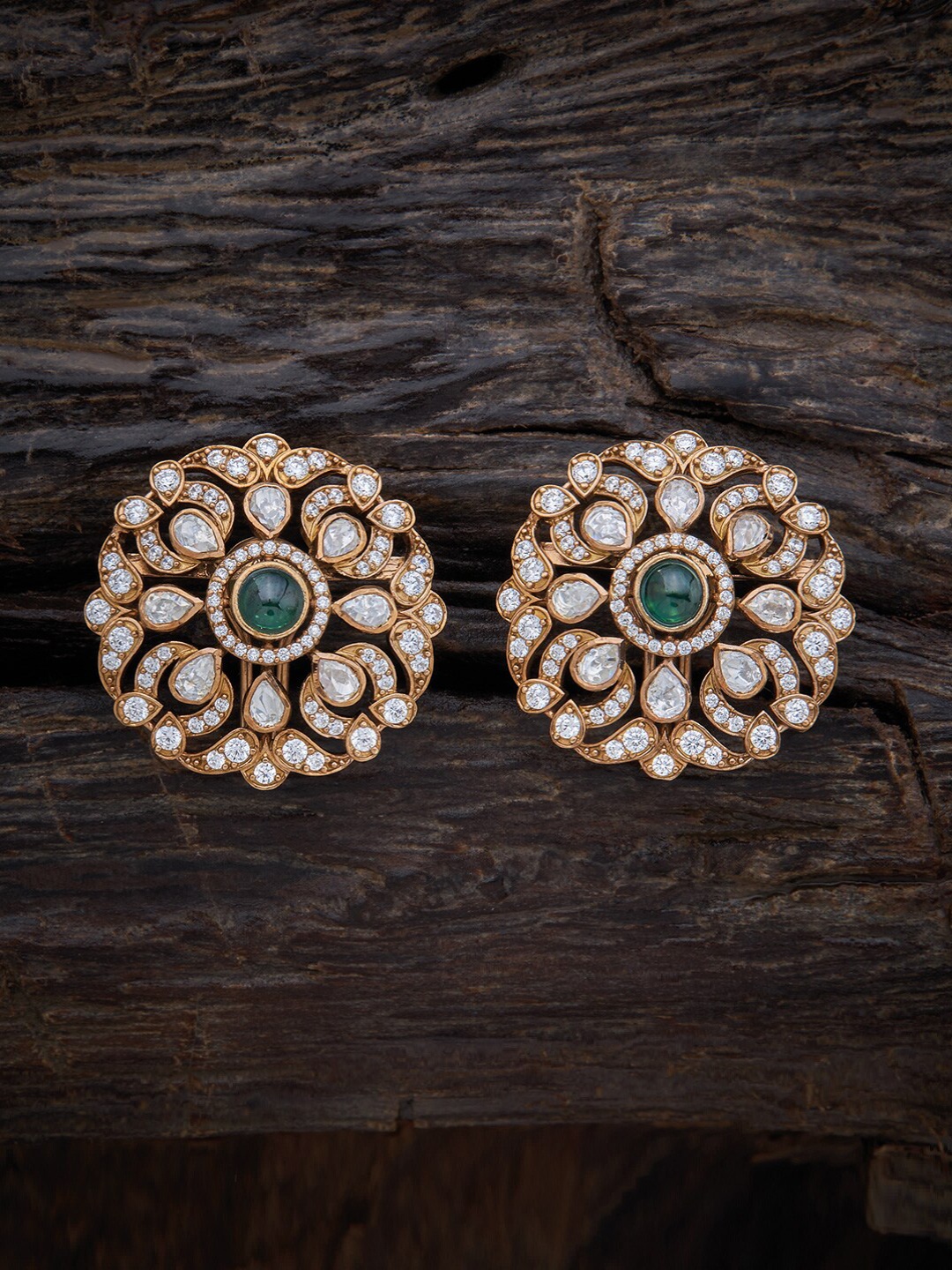 

Kushal's Fashion Jewellery Gold-Plated Floral Studs Earrings, Green