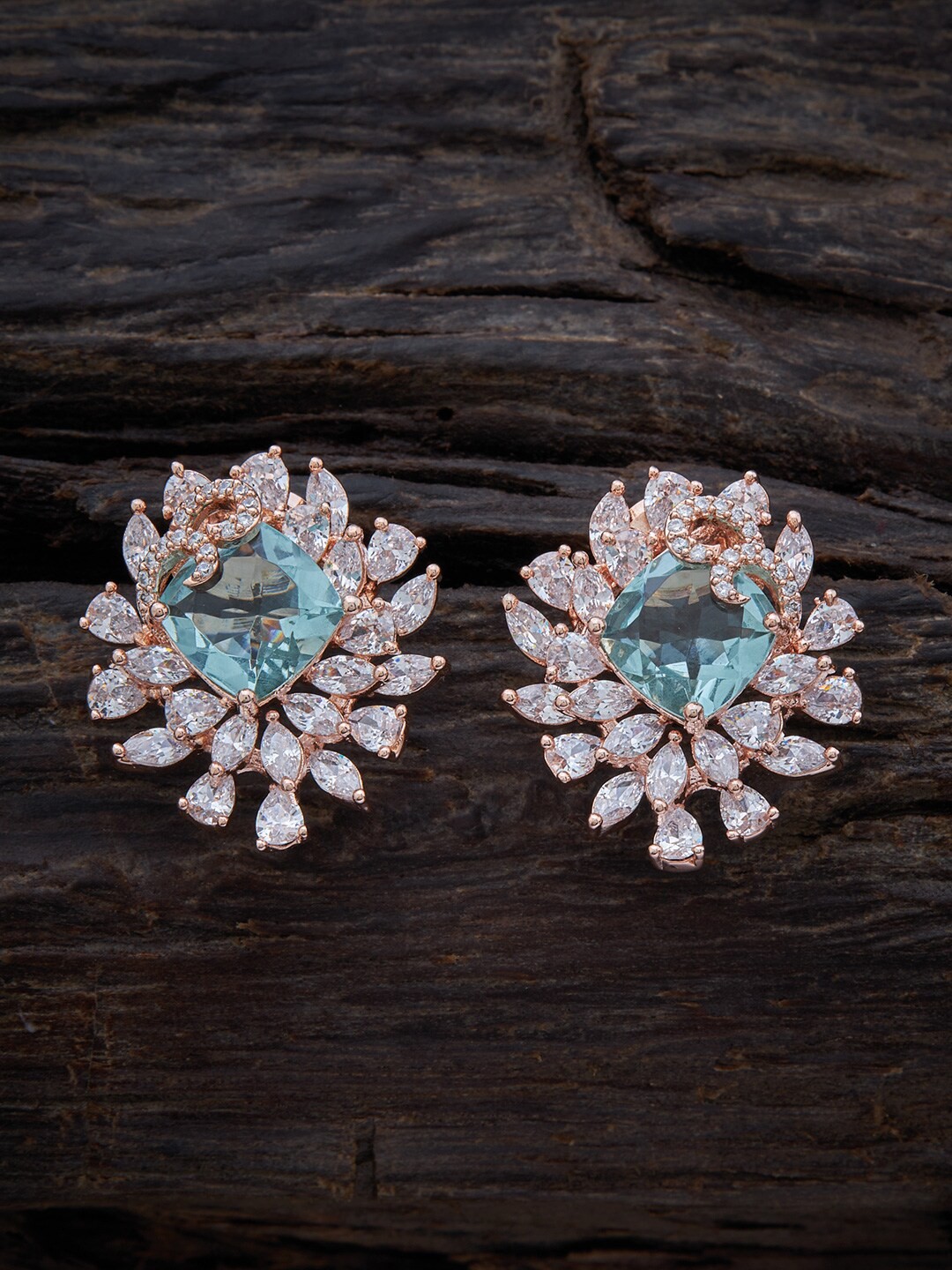 

Kushal's Fashion Jewellery Rose Gold-Plated Floral Studs Earrings, Sea green
