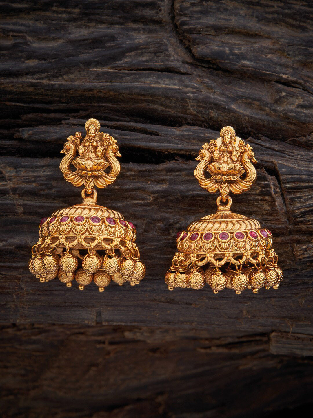 

Kushal's Fashion Jewellery Temple Classic Jhumkas Earrings, Red