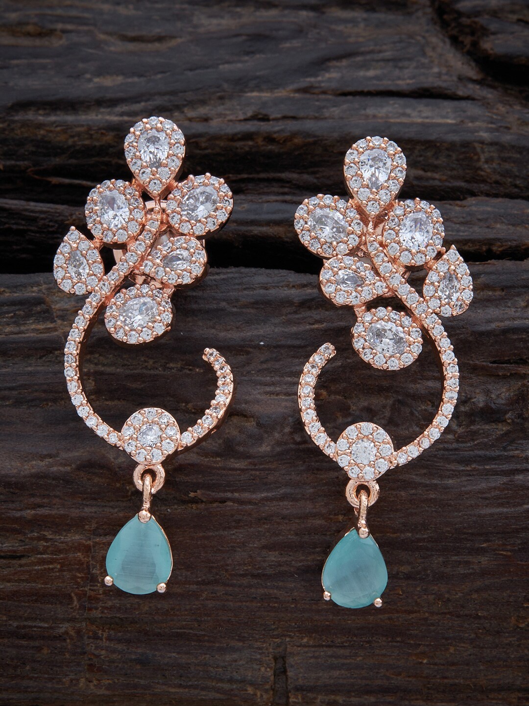 

Kushal's Fashion Jewellery Rose Gold-Plated Floral Drop Earrings, Sea green