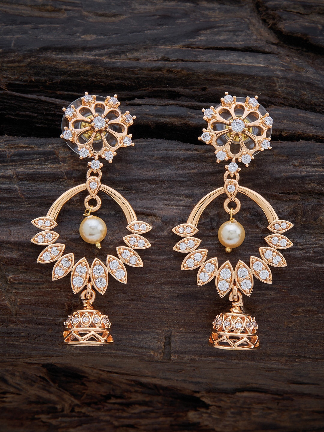 

Kushal's Fashion Jewellery Gold Plated Floral Cubic Zirconia Drop Earrings, White